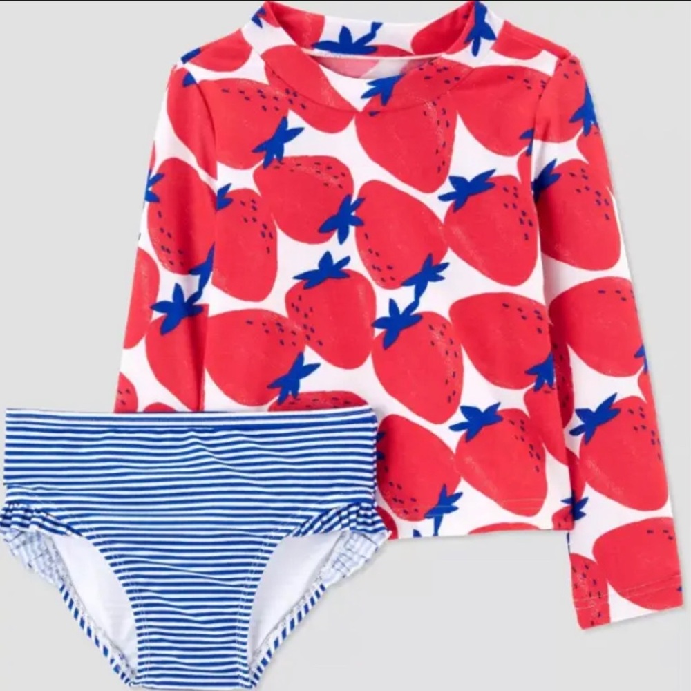 Carter's Just One You Toddler Girls' Strawberry Print Rash Guard Set Size 12